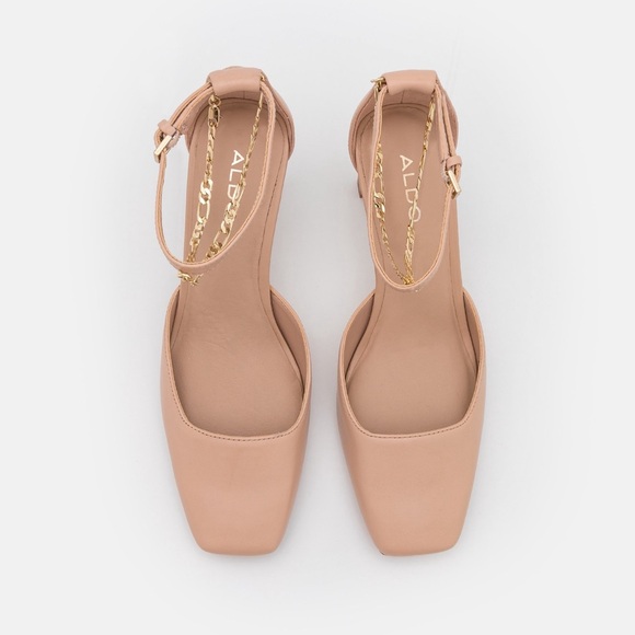 ALDO 2.5” Elegant Ankle Strap Heels with Good Chain Detail, Tan, Size 7. - Picture 4 of 11